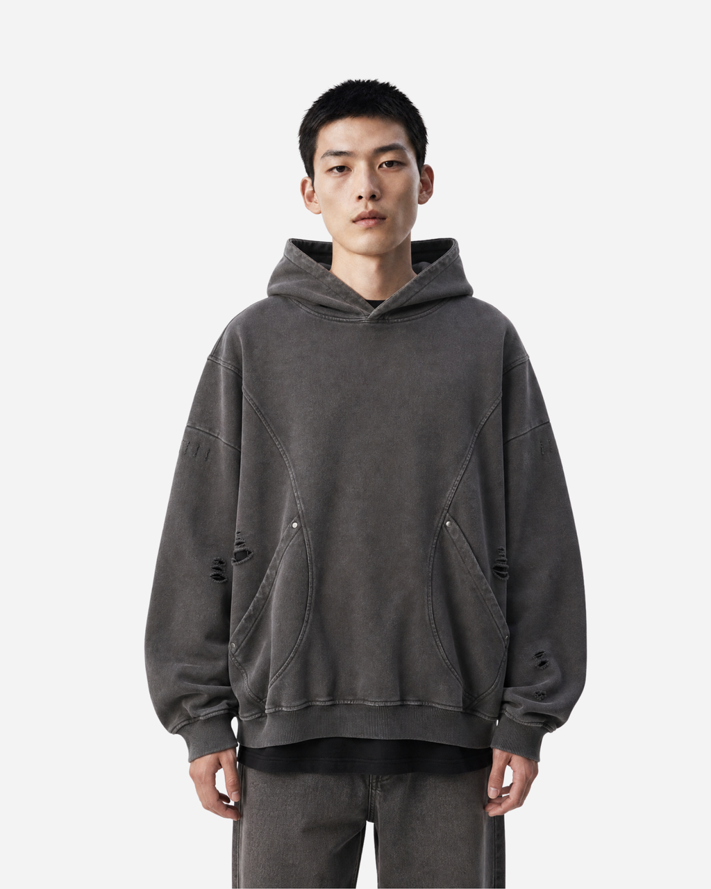 Distressed Panel Hoodie