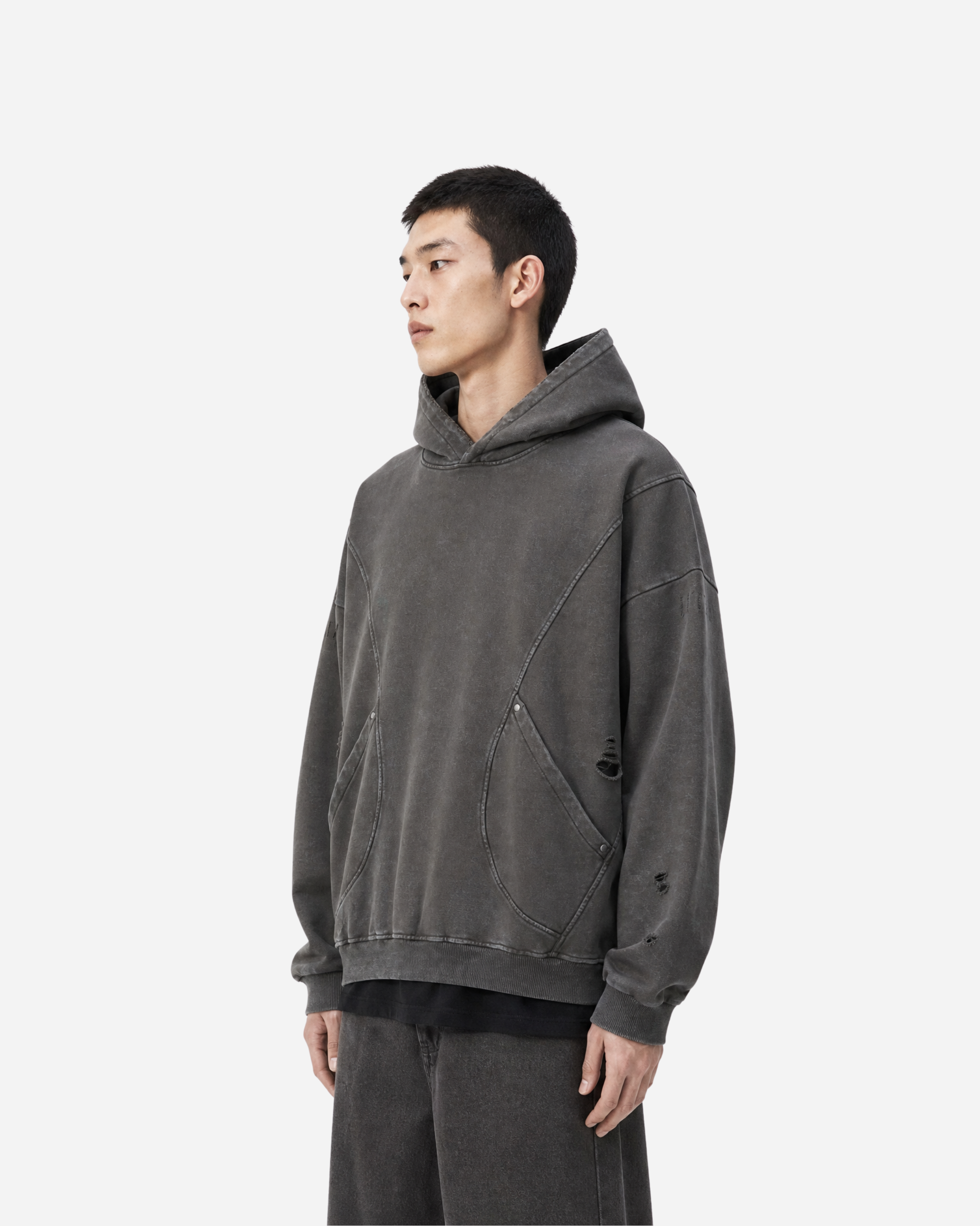 Distressed Panel Hoodie