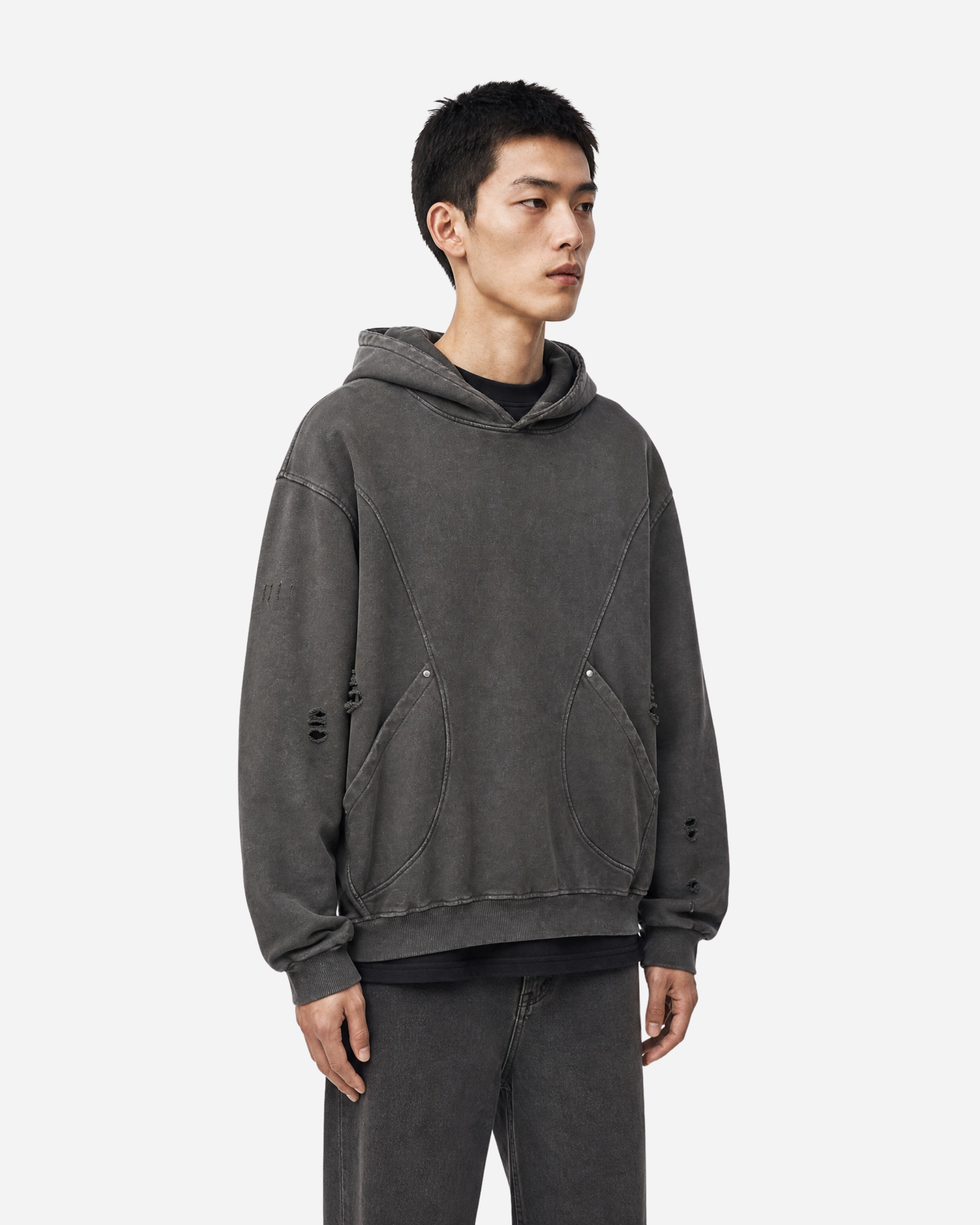 Distressed Panel Hoodie