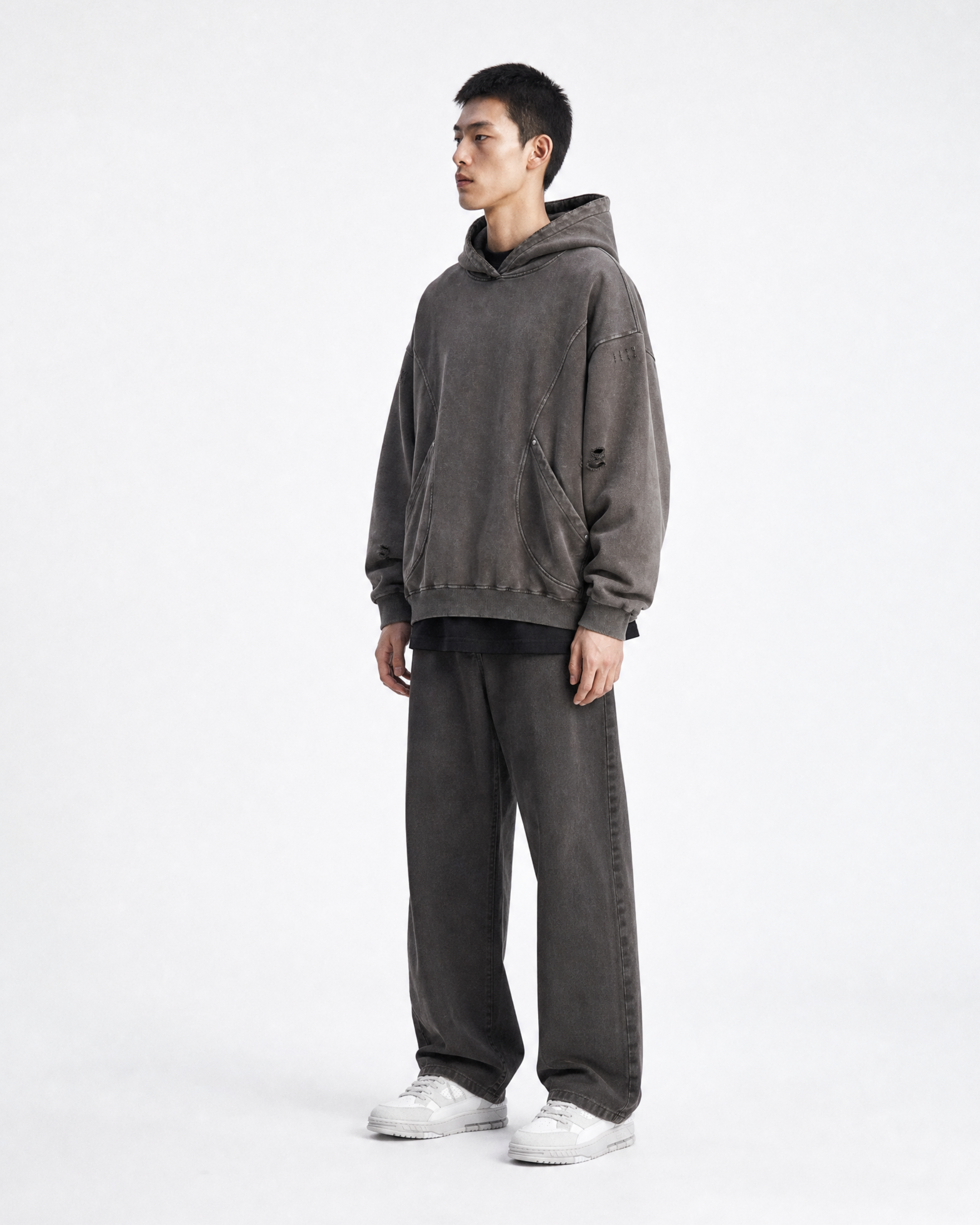 Distressed Panel Hoodie