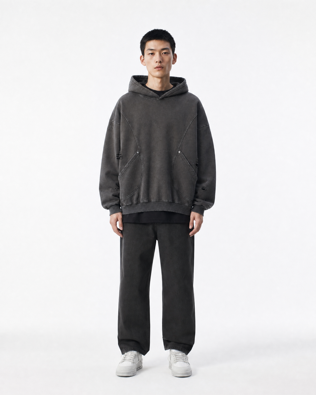 Distressed Panel Hoodie