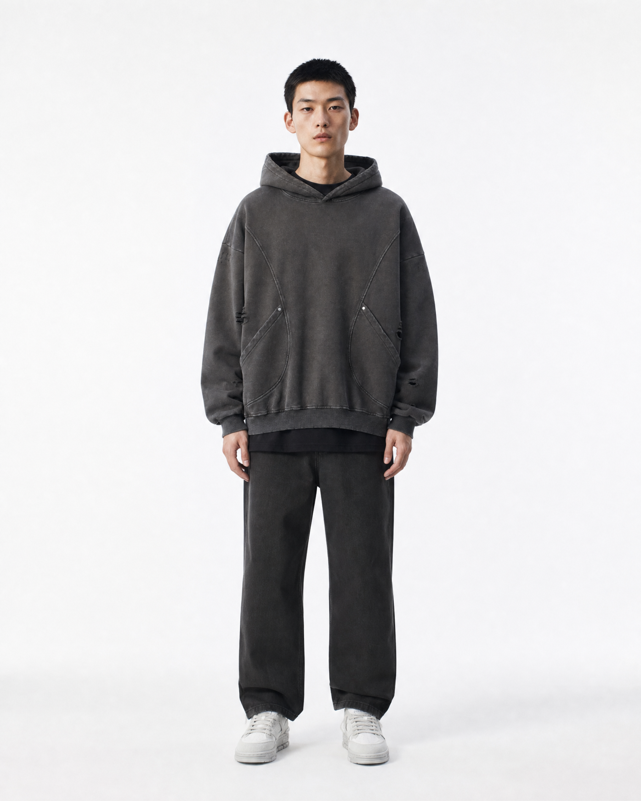 Distressed Panel Hoodie