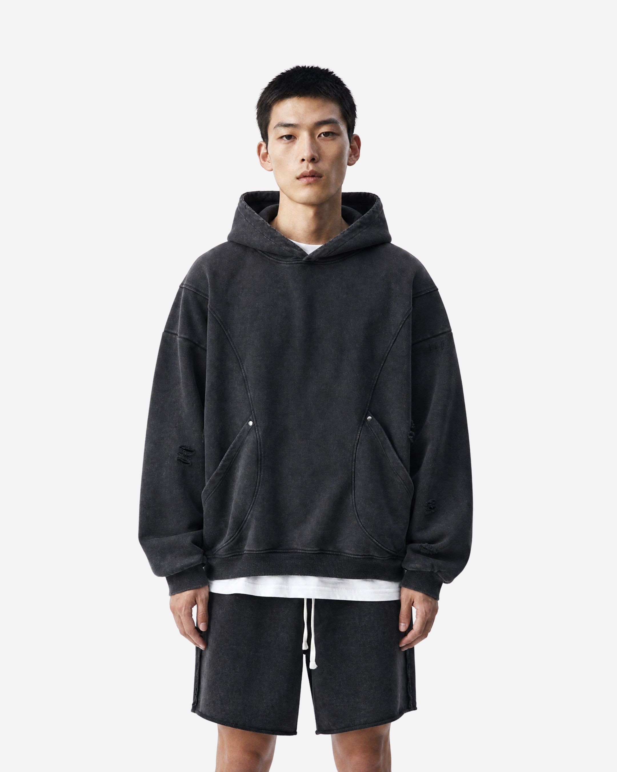 Distressed Panel Hoodie