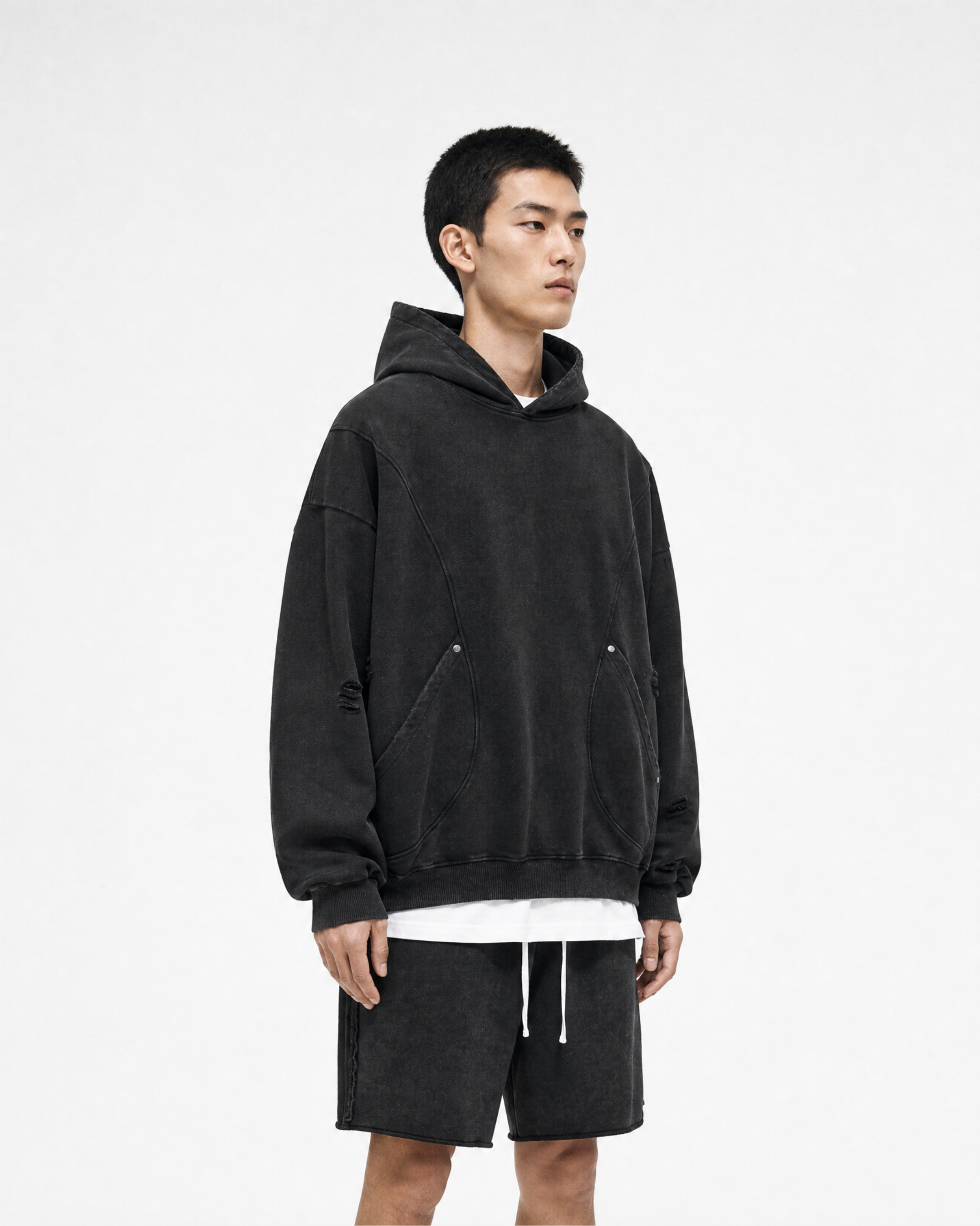 Distressed Panel Hoodie