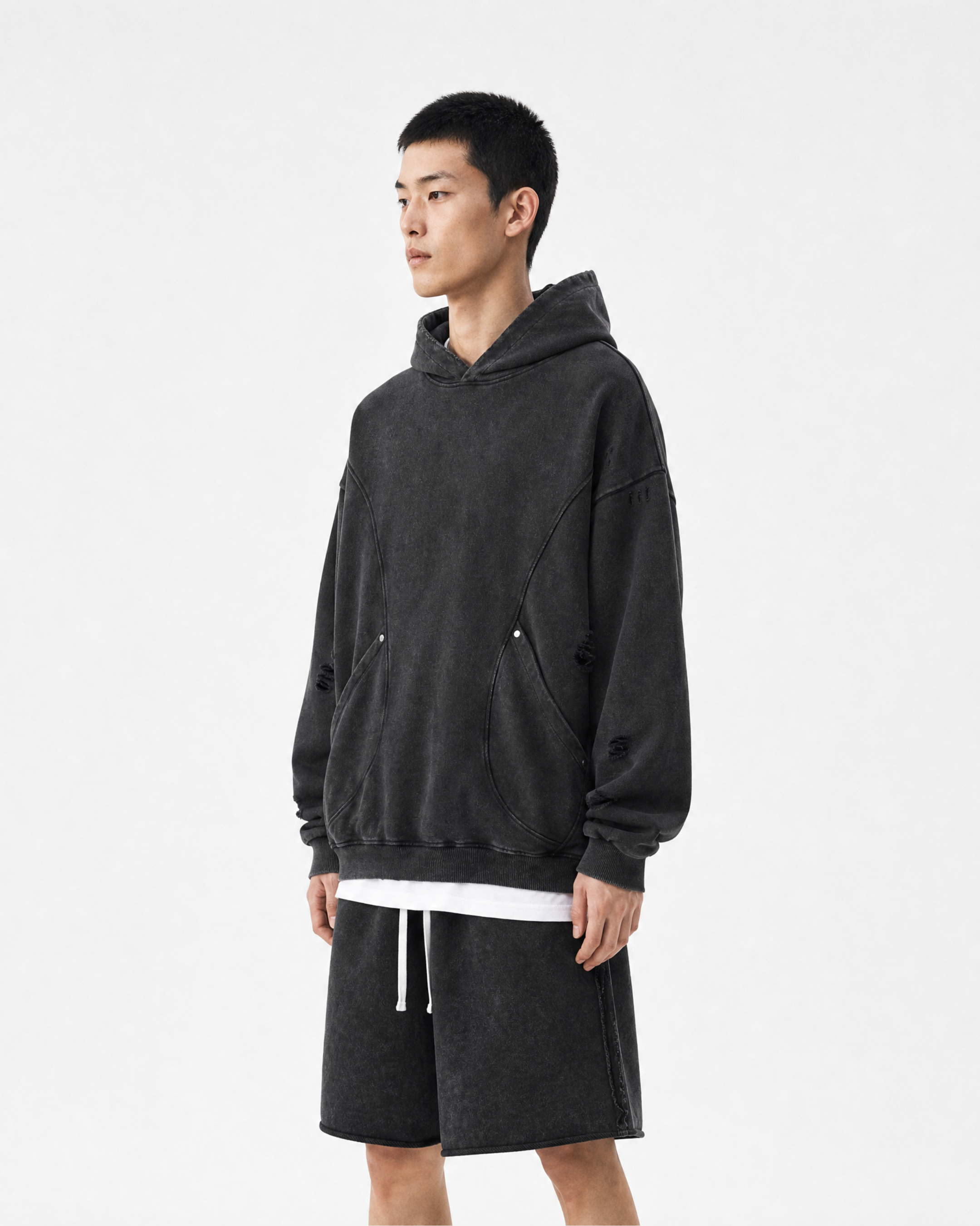 Distressed Panel Hoodie