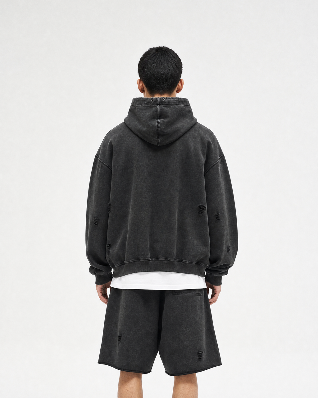 Distressed Panel Hoodie