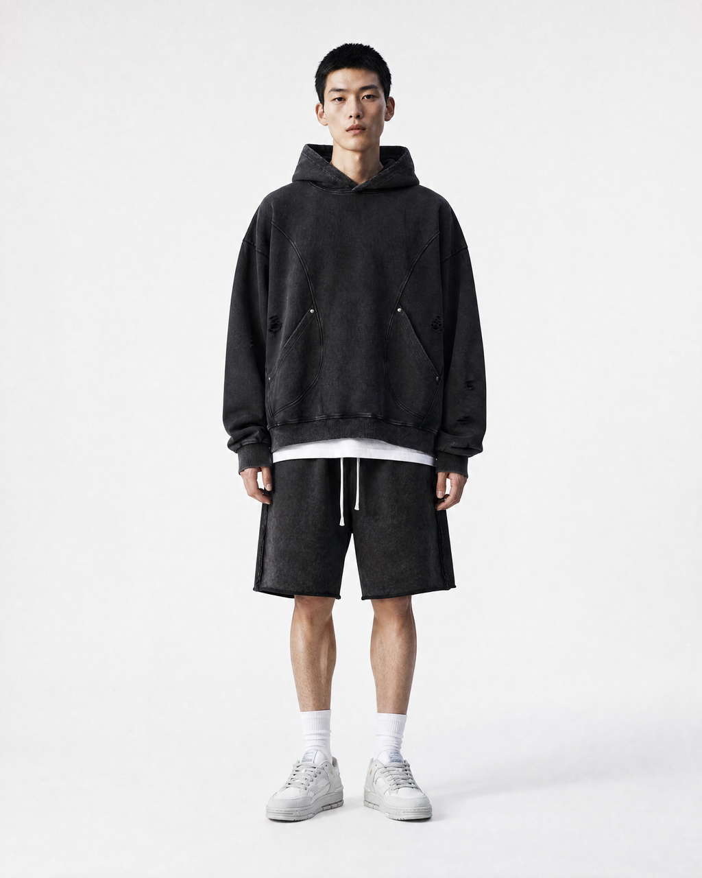 Distressed Panel Hoodie