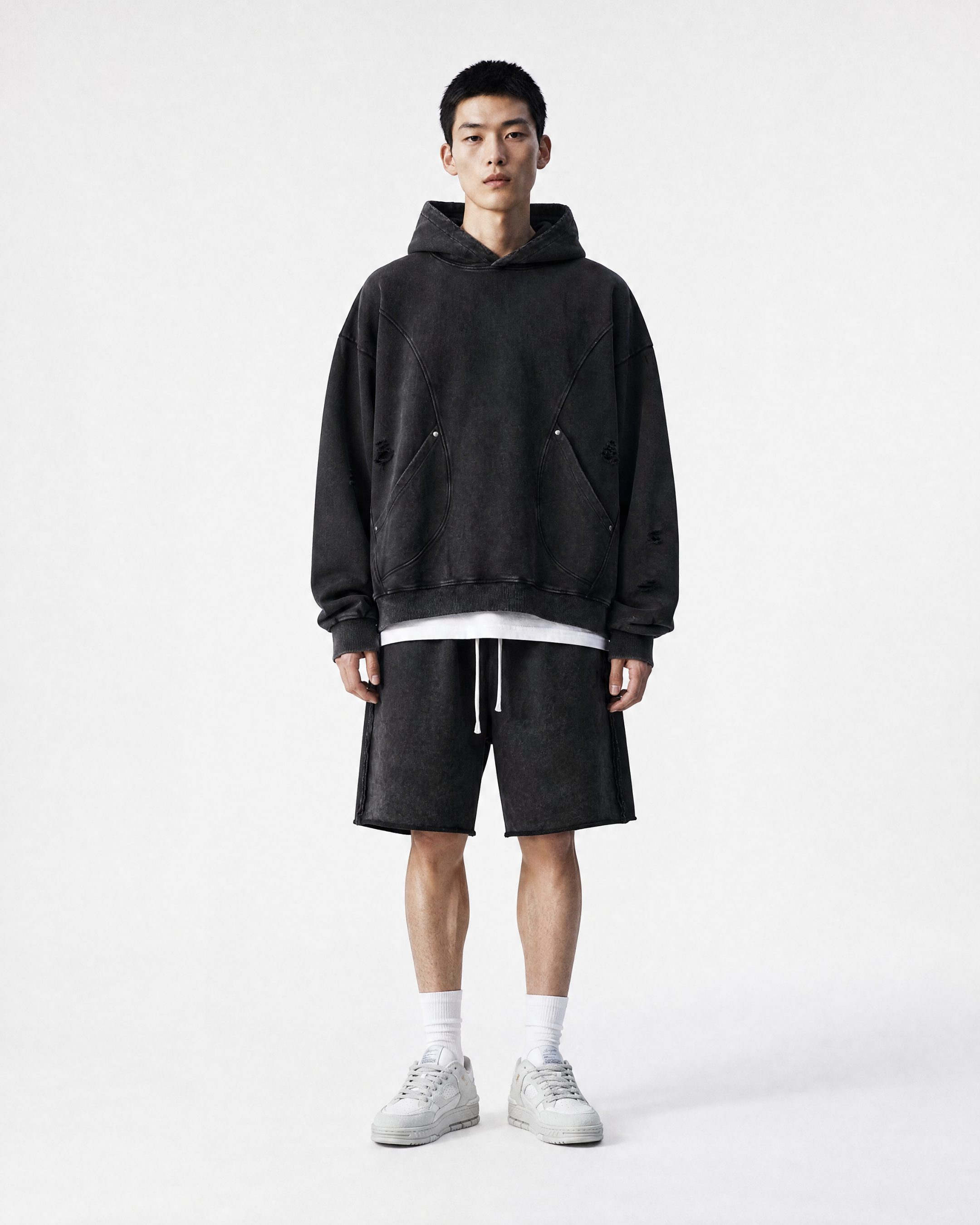 Distressed Panel Hoodie