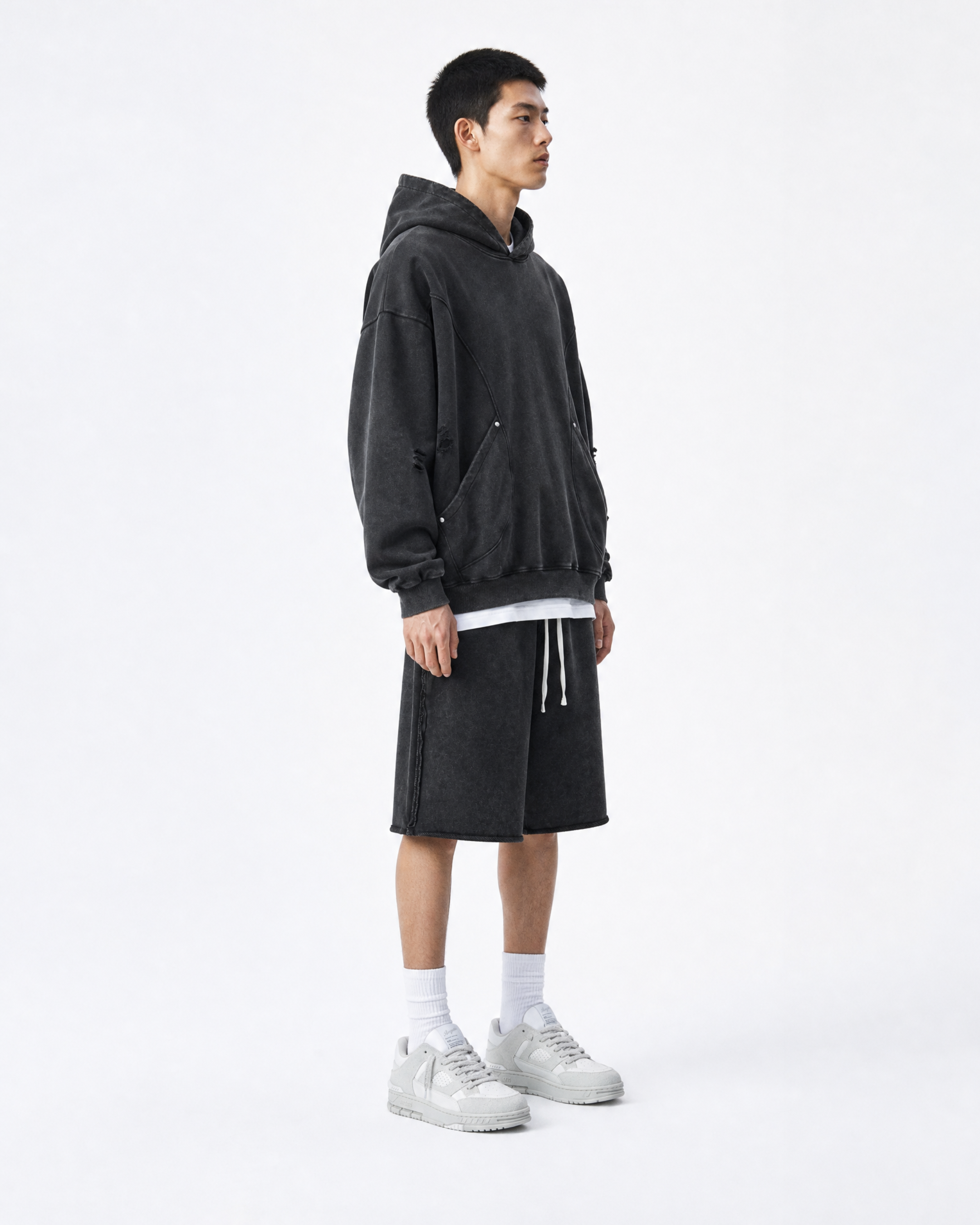 Distressed Panel Hoodie