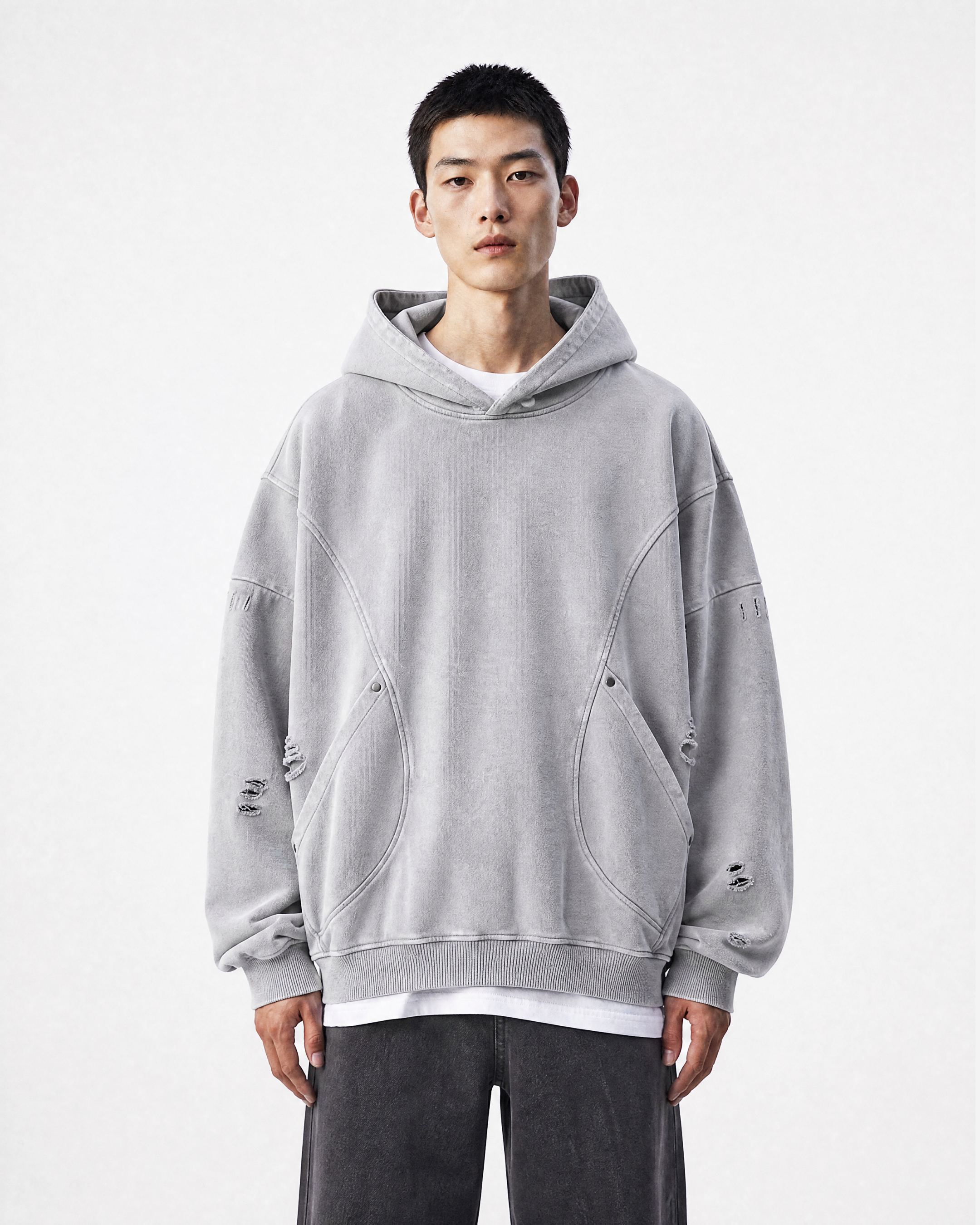 Distressed Panel Hoodie