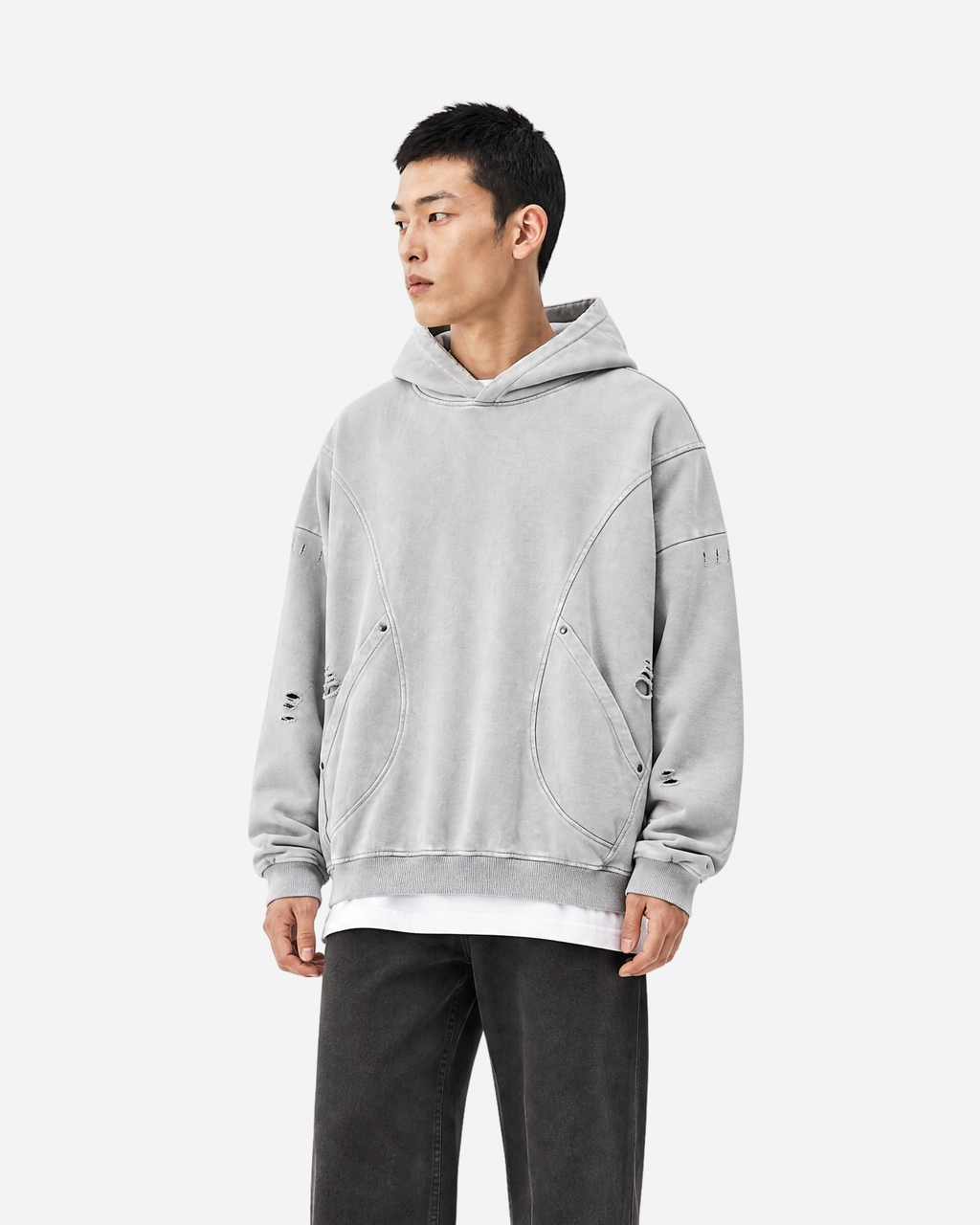 Distressed Panel Hoodie
