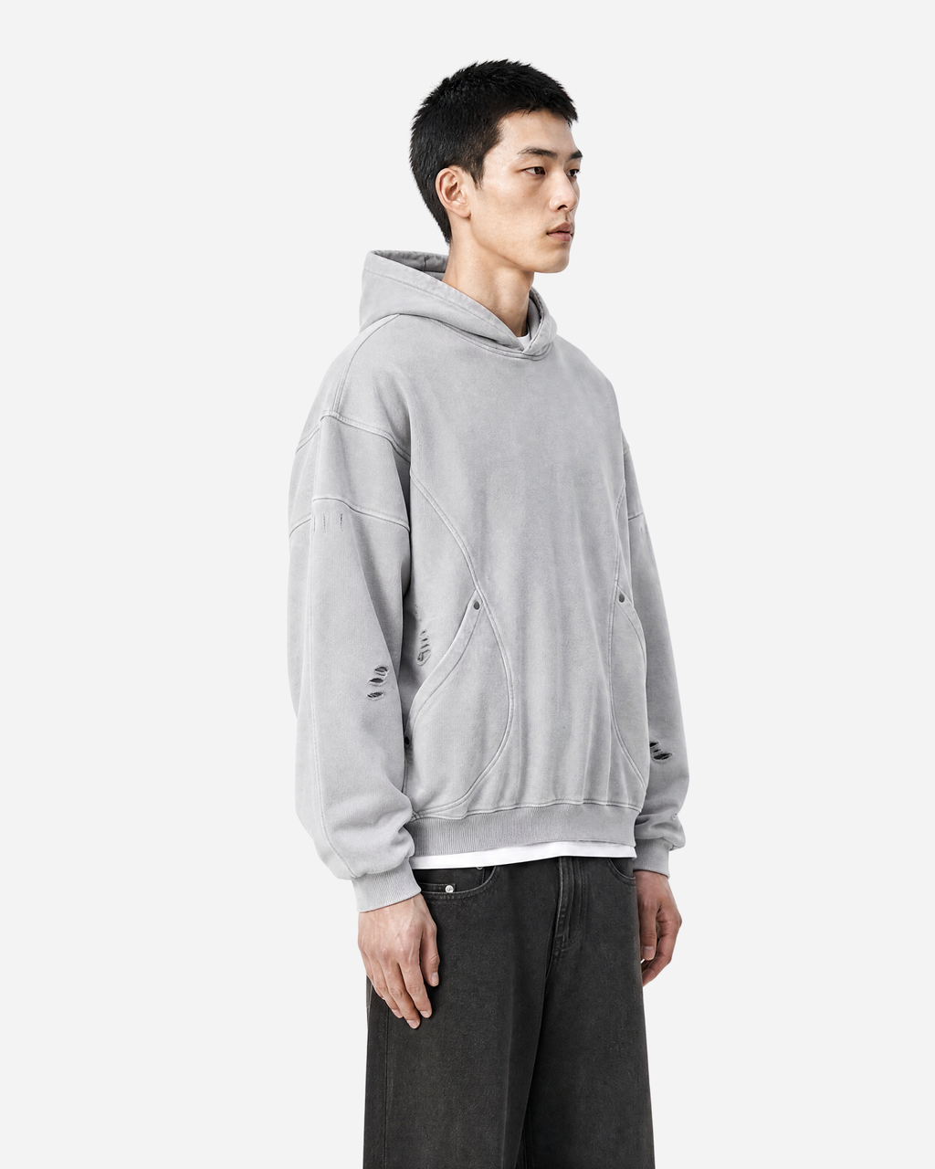 Distressed Panel Hoodie