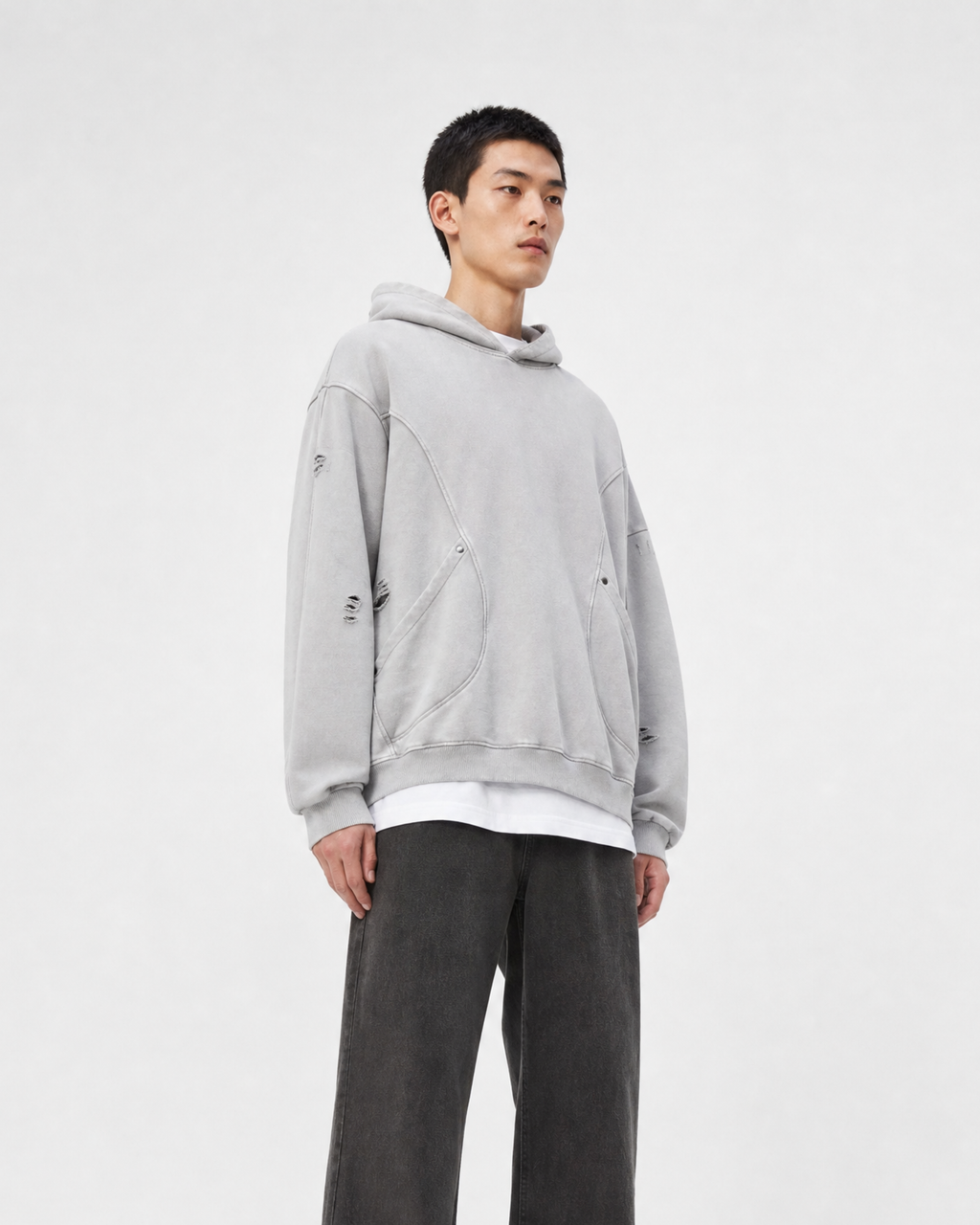 Distressed Panel Hoodie
