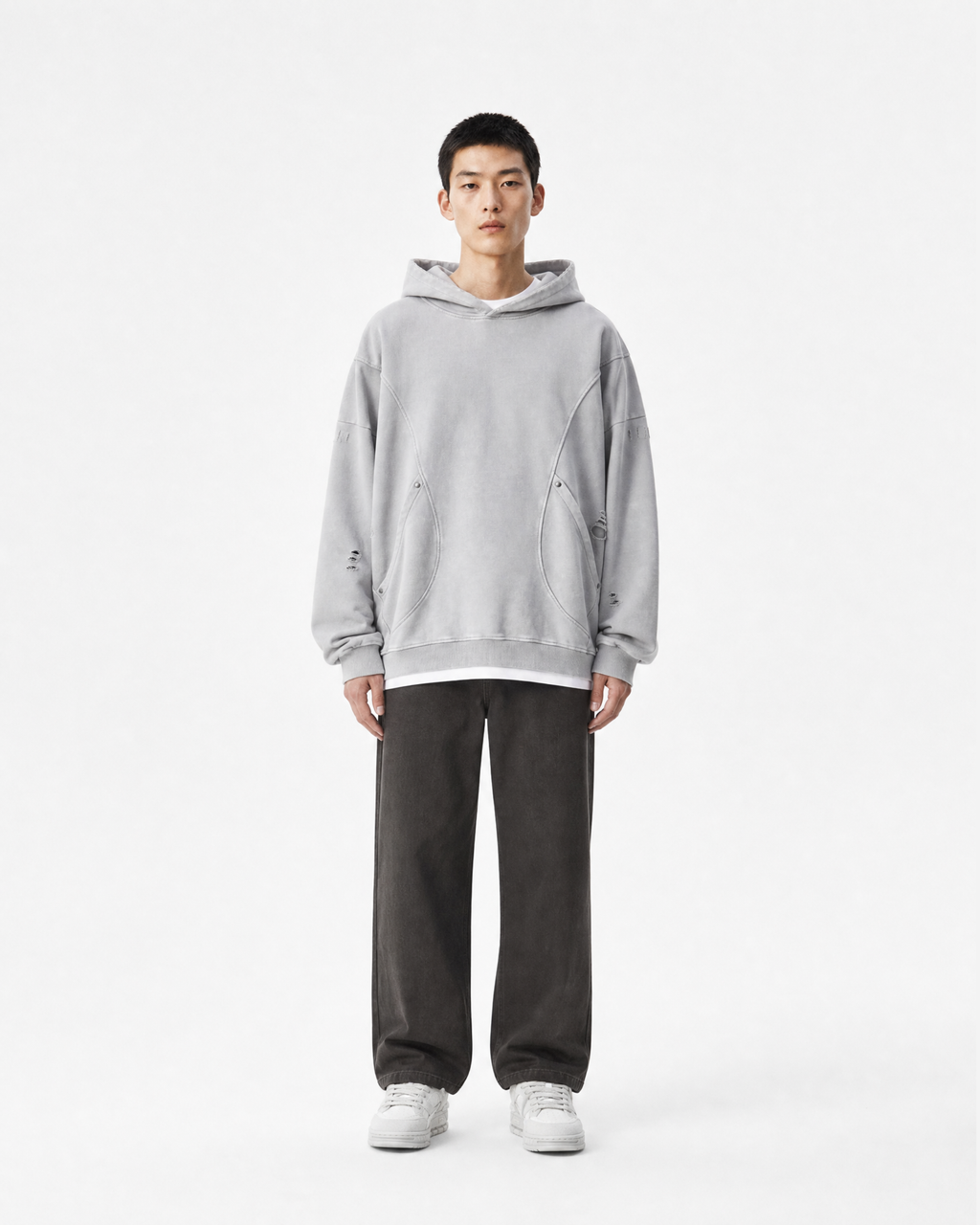 Distressed Panel Hoodie