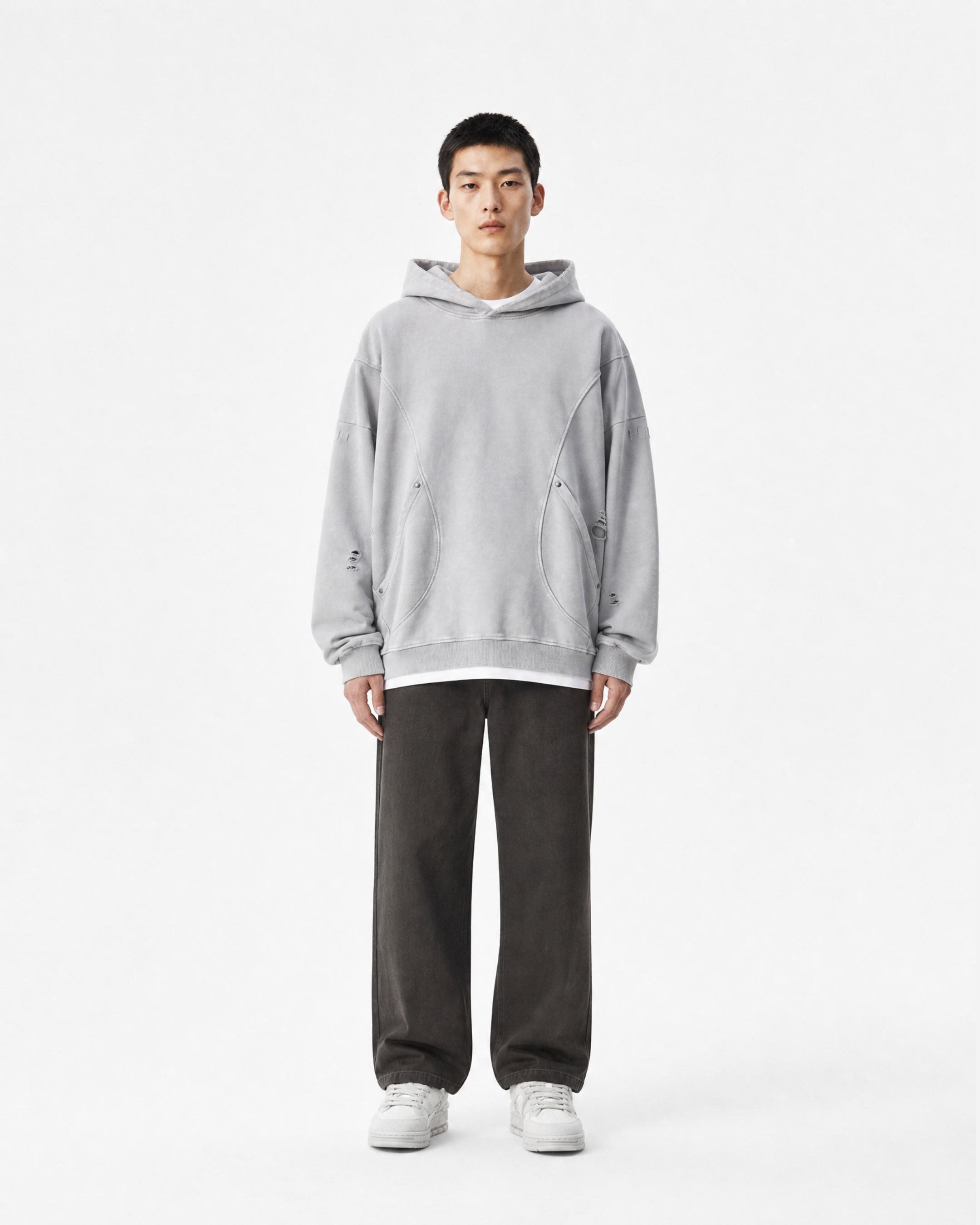Distressed Panel Hoodie